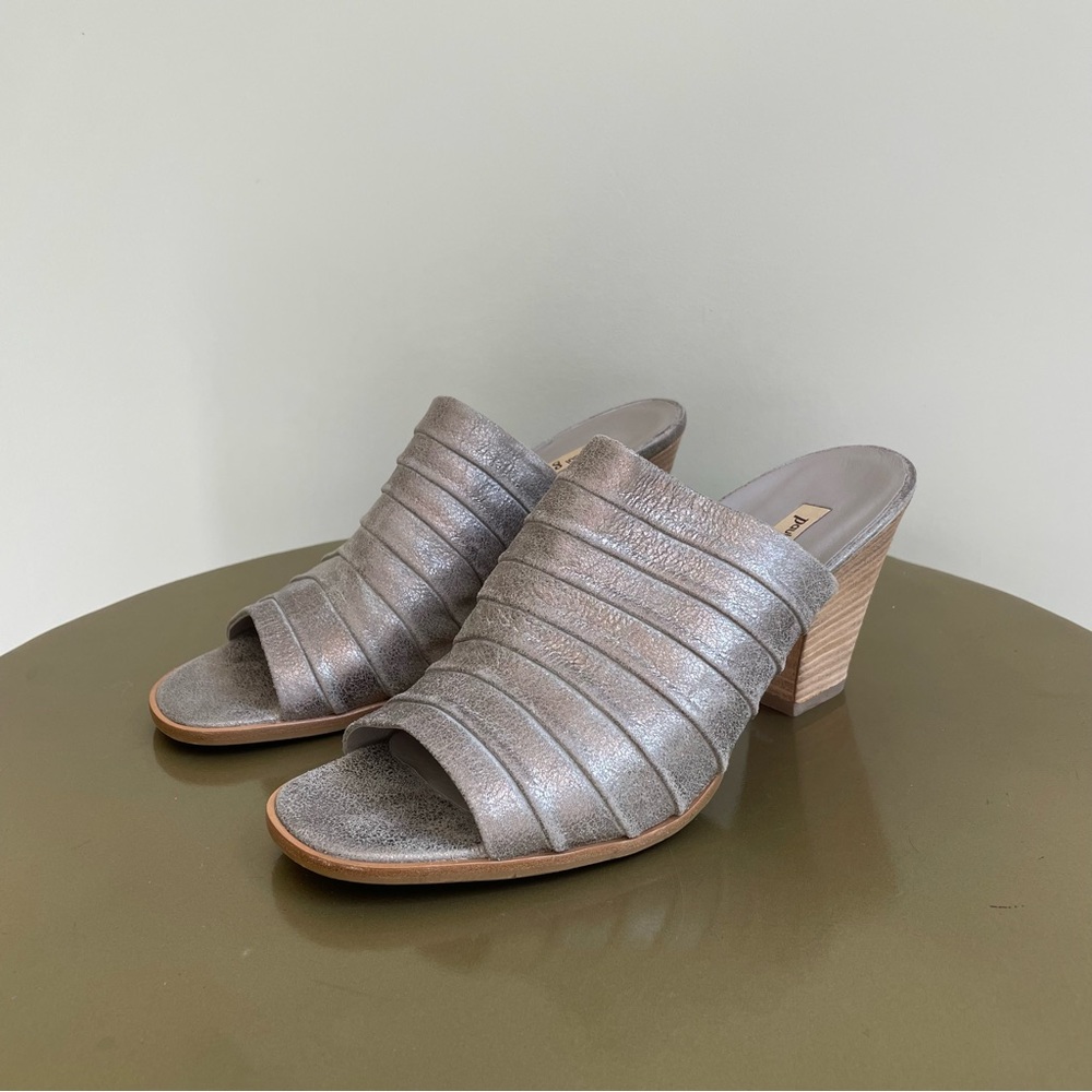 Paul Green Winston Pewter Gray Peep Toe High Heel Mule Sandal Womens Size 9